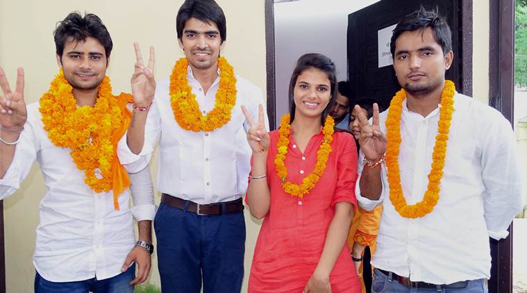 ABVP's Satinder Awana, Sunny Dedha, Anjali Rana and Chhattarpal Yadav were elected for the posts of president, vice-president, secretary and joint secretary 