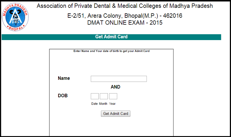 MP DMAT Admit Card 2015 Released: Download Here @ www.apdmcmp.com