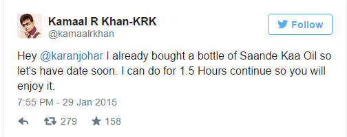 KRK tweet about karan johar
