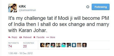 KRK tweet about Modi