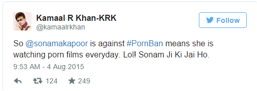 KRK tweet about sonam kapoor