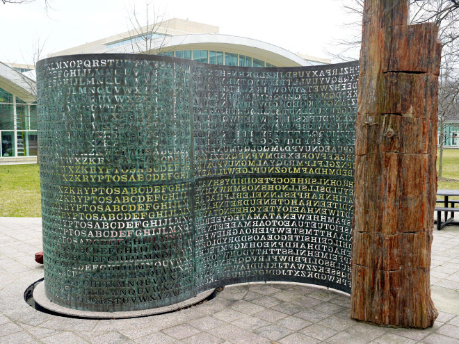 KRYPTOS IS A SCULPTURE BY AMERICAN ARTIST JIM SANBORN LOCATED ON THE GROUNDS OF THE CENTRAL INTELLIGENCE AGENCY (CIA) IN LANGLEY, VIRGINIA.