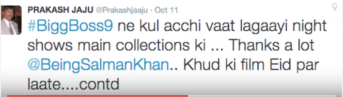  Prakash Jaju twitter about Big Boss 9