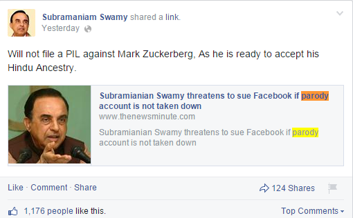Subramanian Swamy parody account