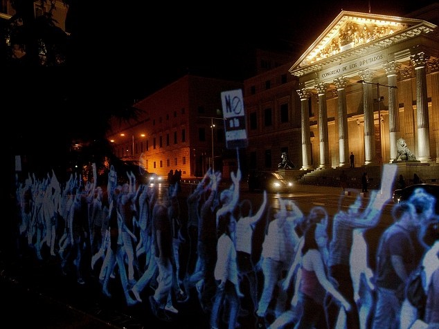 world’s first holographic political demonstration in Madrid