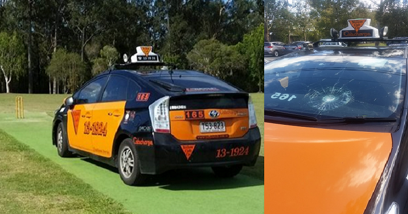 Brisbane Taxi Driver Parks On Cricket Pitch After Ball Smashes His Windscreen