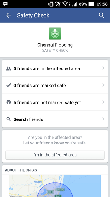 Facebook Safety Check tool