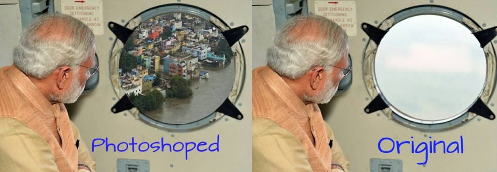 photoshopped image of PM Narendra Modi surveying flood-affected Chennai