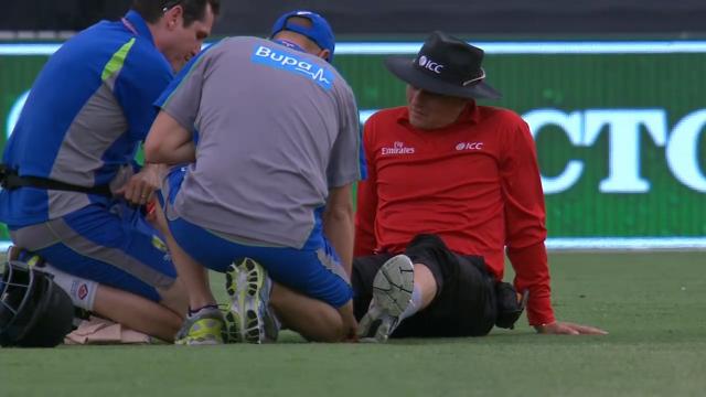 Umpire Richard Kettleborough hit by Finch