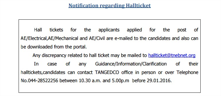 TANGEDCO Hall tickets notification