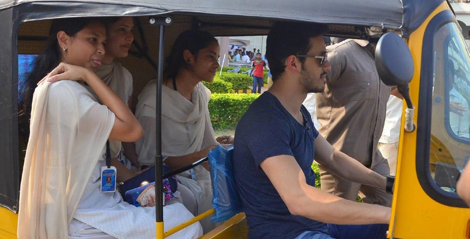 Akkineni Akhil Drives Auto for Ailing Fan
