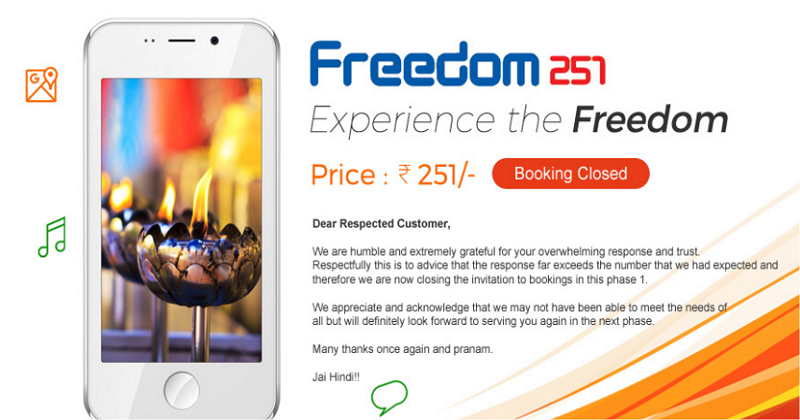 Freedom 251 booking closed