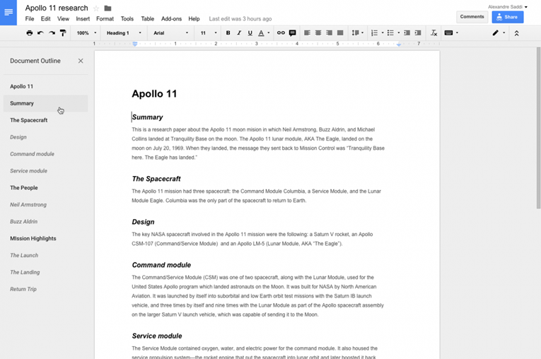 Google Docs - New outline tool