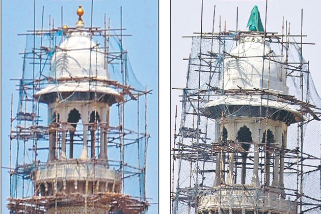 Taj Mahal Minaret's Pinnacle Falls Off During Repair Work (3)
