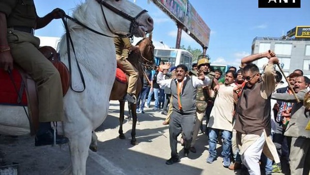 BJP MLA beating Police horse