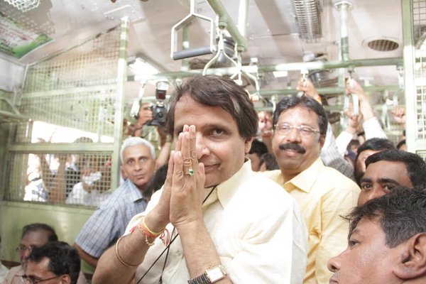 Railway minister suresh prabhu in local train