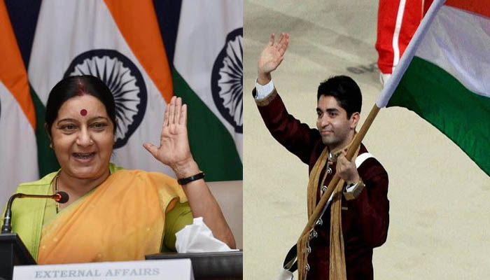 Sushma swaraj rescues Abhinav Bindra