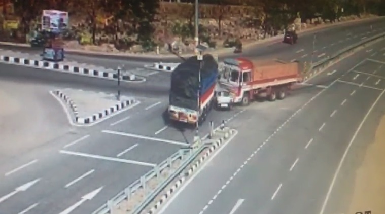 Car Crashed Between Two Trucks In Telangana