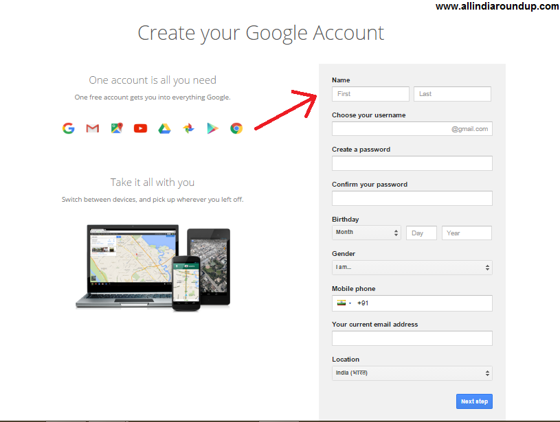 gmail new account sign up page