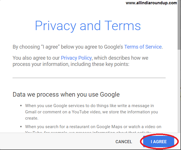 gmail privacy policy accept conditions