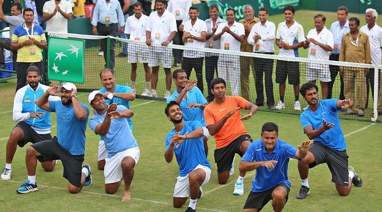 Indian Tennis players dance after winning Davis Cup