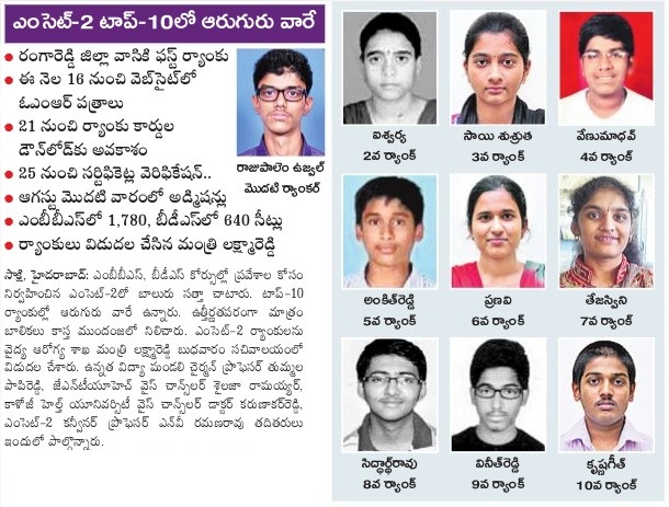 TS EAMCET 2 toppers list