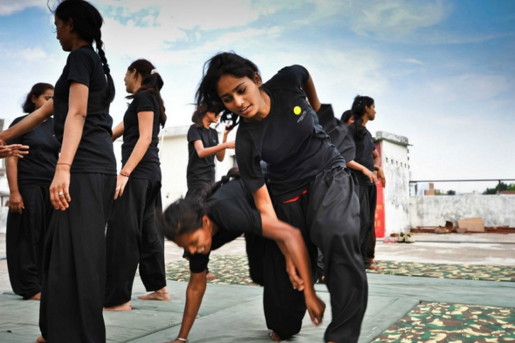 Women learning self defence