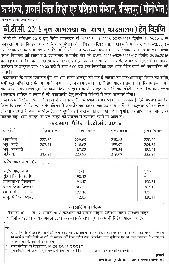 Check Cutoff List & Counselling Schedule For DIET Pilibhit