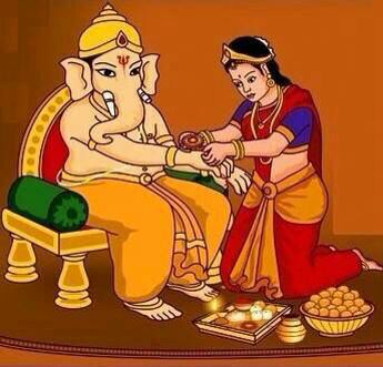 Lord Ganesha's sister Manasa tying Raksha Bandhan in history