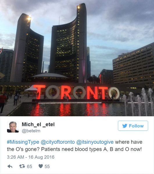 Toronto drops letter O