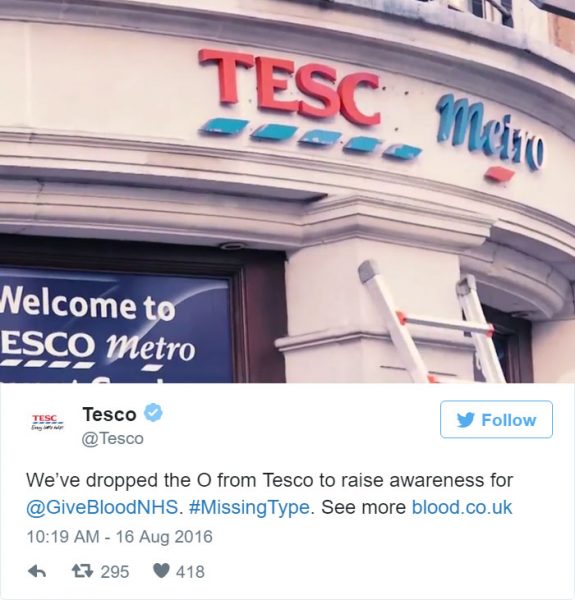 Tesco drops letter O