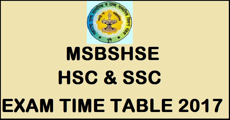 MSBSHSE HSC Time Table 2017| Download Maharashtra Board SSC Exam Schedule @ mahahsscboard.maharashtra.gov.in