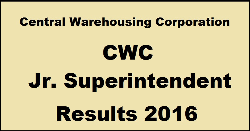 CWC Junior Superintendent Results 2016 Declared @ cewacor.nic.in