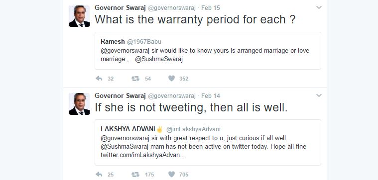 Governor Swaraj's Latest Responses On Twitter Proves That He is Nothing Less In Wit And Humour Compared To His Wife Sushma Swaraj