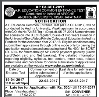 AP EDCET 2017 Notification: Important Dates Apply Online @ sche.ap.gov.in