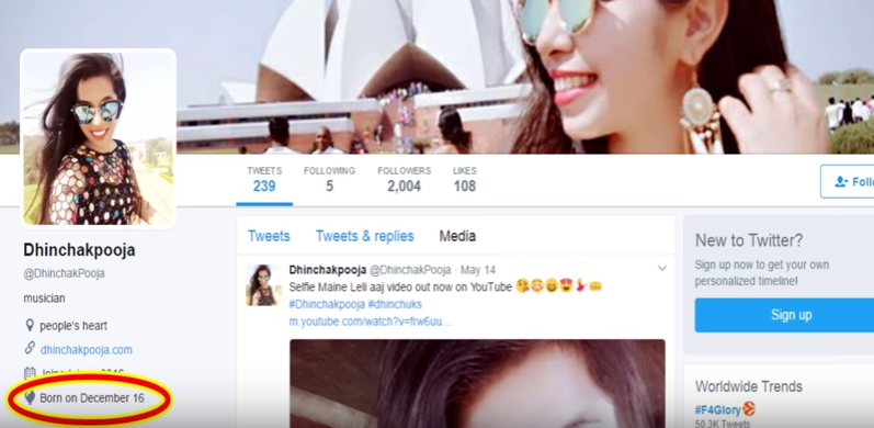 Dhinchak Pooja DOB