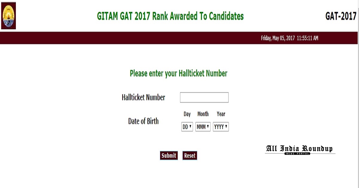 GITAM GAT Results 2017 Ranks Declared www.gitam.edu - Check GITAM University Entrance Test Score Card Toppers @ www.cbexams.com