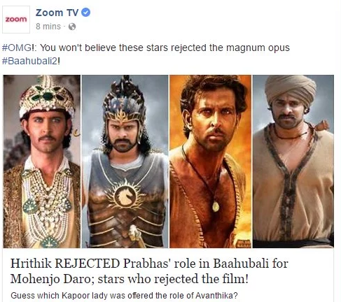 Zoom TV false news about Baahubali casting