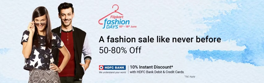 FlipKart 9 Day Long Fashion Sale From 10th To 18th June Discounts Upto 80%