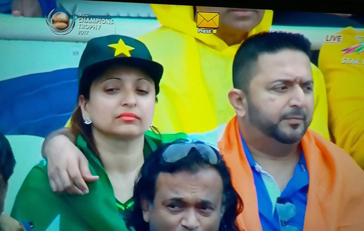 Couple in Indian flag, Pakistani jersey steal the show at Champions trophy match
