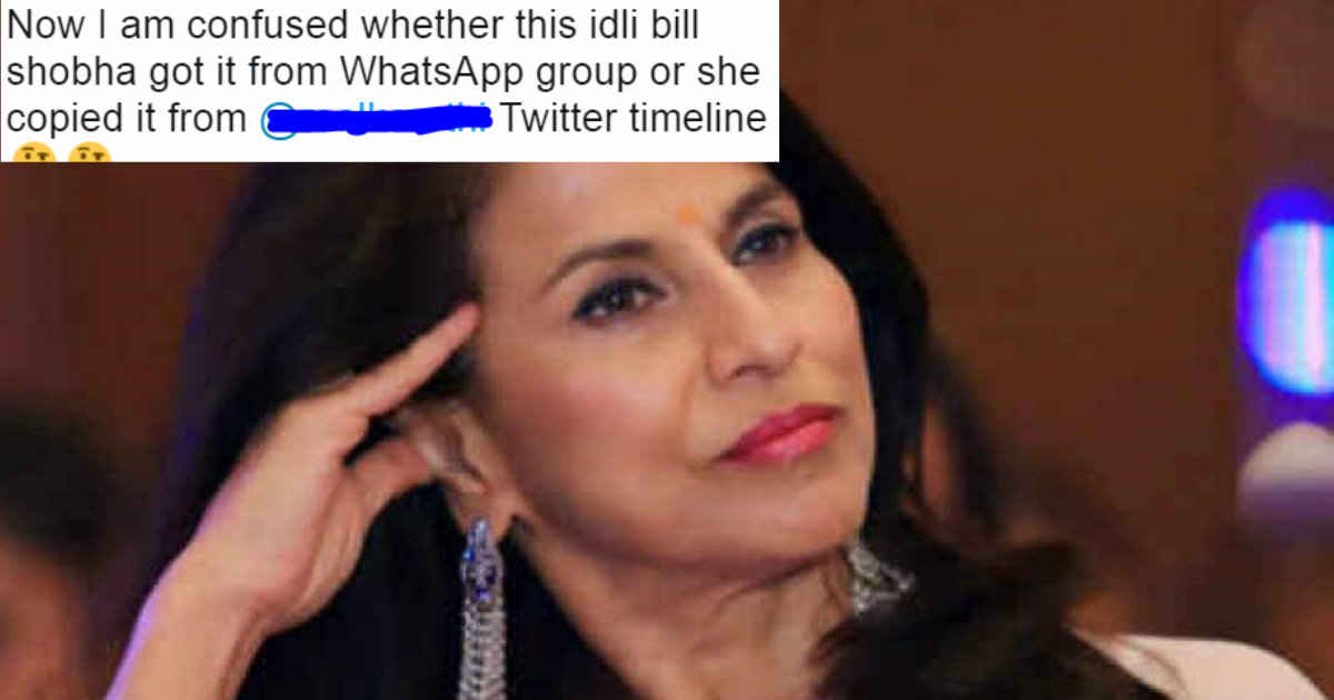 Shobhaa De Has Issues With GST, Posts Her ‘Idli-Pongal Bill’ On Twitter ...