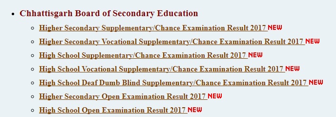 CGBSE 10th & 12th Class Supplementary Results 2017