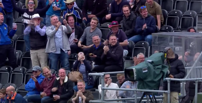 camera man wearing walrus mask in england vs SA match