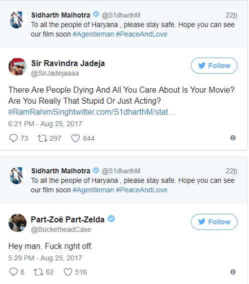 twitter reactions to sidharth malhotra tweet on haryana 1