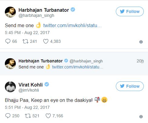 harbhajan and kohli twitter convo