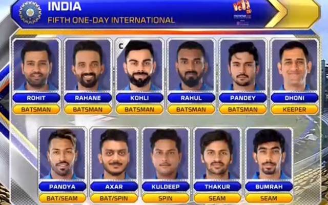 Indian XI displayed by the broadcaster