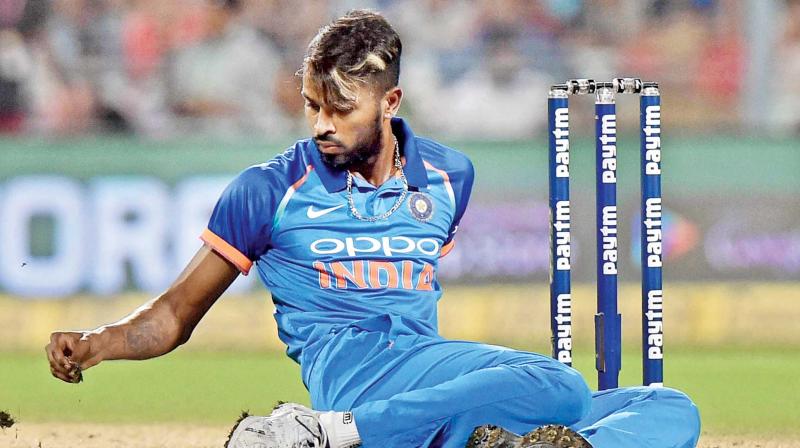 Pandya losses control of the ball