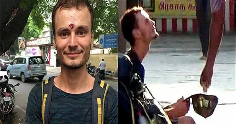 russian tourist begging in india temples