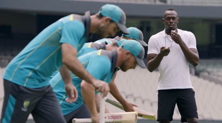 Usain Bolt training Australian cricketers