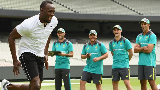 Usain Bolt with Australian cricketers